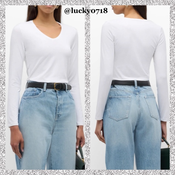 Majestic Filatures NWOT White V-Neck Long Sleeve Tee Sz 2 - Picture 2 of 8